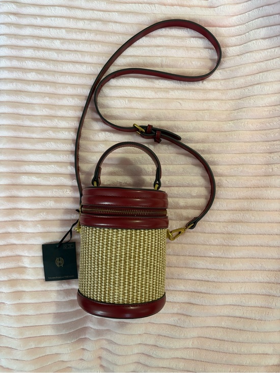 House of Harlow 1960 Handbags - House of Harlow 1960 Straw Cylinder Crossbody with Burgundy Trim